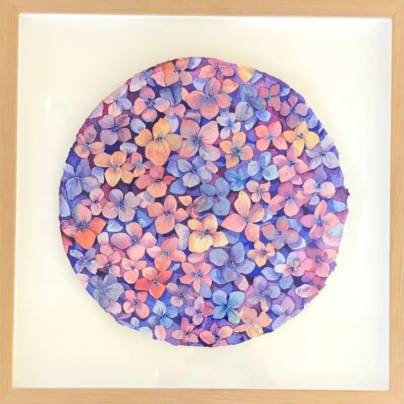Pop of Pink original watercolour in shadow box frame size 42x42cms $595